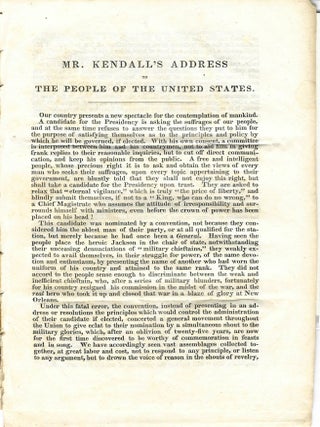 Item #14276 MR. KENDALL'S ADDRESS TO THE PEOPLE OF THE UNITED STATES. Kendall, Amos