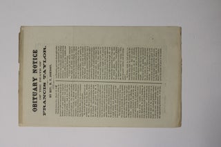 Item #14285 OBITUARY NOTICE OF THE DEATH OF FRANCIS TAYLOR. Rev. M. T. Johnson