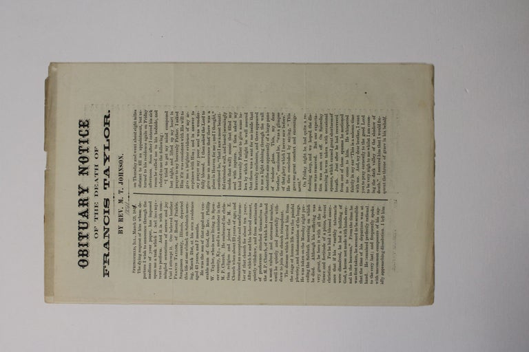 Item #14285 OBITUARY NOTICE OF THE DEATH OF FRANCIS TAYLOR. Rev. M. T. Johnson.