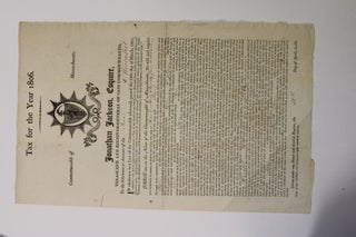 Item #16115 TAX FOR THE YEAR 1806. COMMONWEALTH OF MASSACHUSETTS. JONATHAN JACKSON, ESQUIRE,...