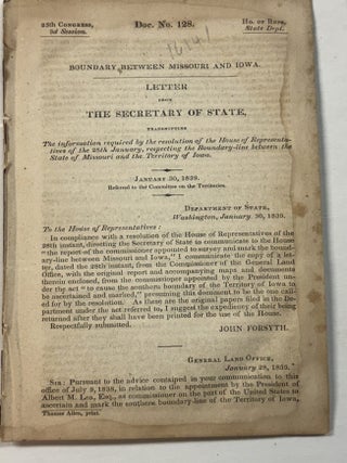 Item #16141 BOUNDARY BETWEEN MISSOURI AND IOWA. LETTER FROM THE SECRETARY OF STATE, TRANSMITTING...