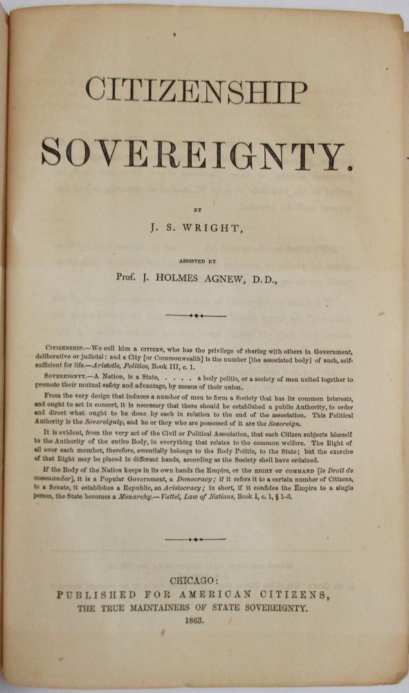 Item #18567 CITIZENSHIP SOVEREIGNTY. BY... ASSISTED BY J. HOLMES AGNEW, D.D. J. S. Wright.