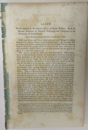 Item #18679 ALARM TO BE APPLIED TO THE INTERIOR FLUES OF STEAM BOILERS. BY.PROFESSOR OF NATURAL...
