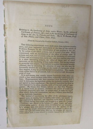 Item #18688 NOTE RELATING TO THE HARDENING OF LIME UNDER WATER, BY THE ACTION OF CARBONATE OF...