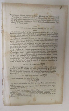Item #18689 REMARKS ON A METHOD, PROPOSED BY DOCTOR THOMSON, FOR DETERMINING THE PROPORTIONS OF...