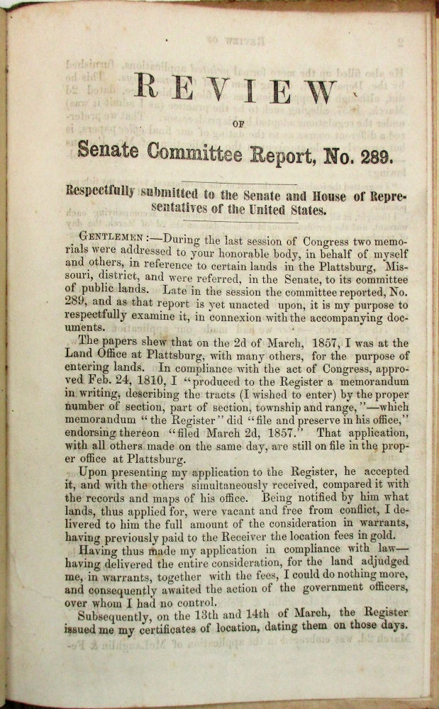 Item #22408 REVIEW OF SENATE COMMITTEE REPORT, NO. 289. RESPECTFULLY SUBMITTED TO THE SENATE AND HOUSE OF REPRESENTATIVES OF THE UNITED STATES. James H. Birch Jr.