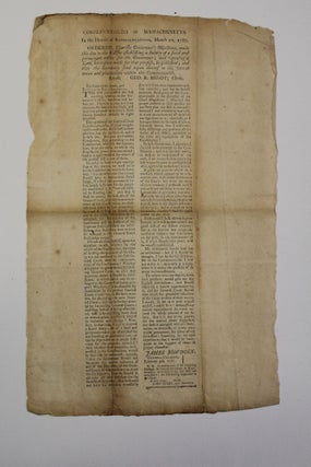 Item #22805 COMMONWEALTH OF MASSACHUSETTS. IN THE HOUSE OF REPRESENTATIVES, MARCH 10, 1787....