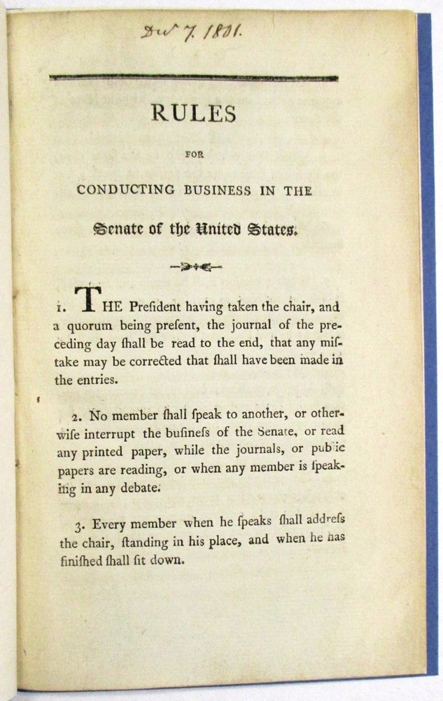Item #23420 RULES FOR CONDUCTING BUSINESS IN THE SENATE OF THE UNITED STATES. Senate.