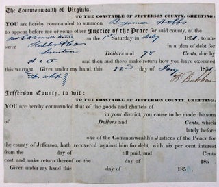 Item #24008 THE COMMONWEALTH OF VIRGINIA, TO THE CONSTABLE OF JEFFERSON COUNTY, GREETING: YOU ARE...