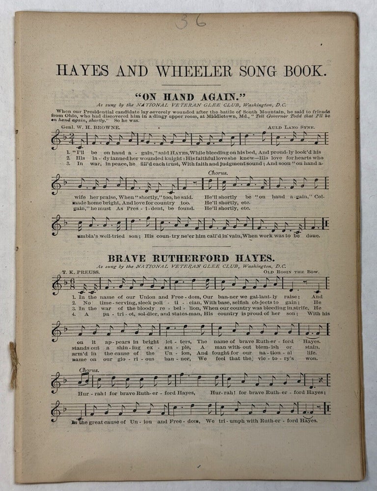 Item #24956 HAYES AND WHEELER SONG BOOK. Rutherford B. Hayes.