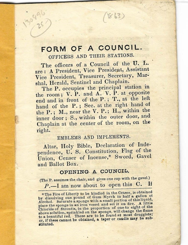 FORM OF A COUNCIL | Union League of America