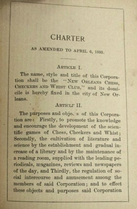 NEW ORLEANS CHESS, CHECKERS AND WHIST CLUB. LIST OF OFFICERS AND MEMBERS. CHARTER AND BY-LAWS. SEPTEMBER 1, 1895.