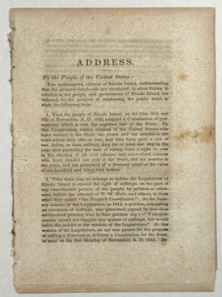 Item #26362 ADDRESS. TO THE PEOPLE OF THE UNITED STATES. Dorr Rebellion