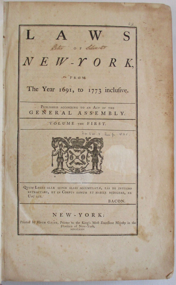 Item #26611 LAWS OF NEW-YORK, FROM THE YEAR 1691, TO 1773 INCLUSIVE. New York.