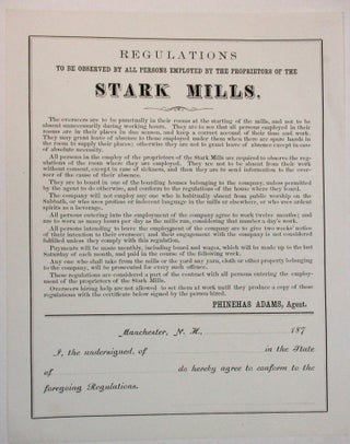 Item #27816 REGULATIONS TO BE OBSERVED BY ALL PERSONS EMPLOYED BY THE PROPRIETORS OF THE STARK...