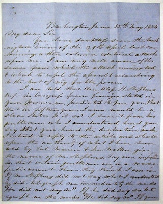 Item #28013 AUTOGRAPH LETTER SIGNED, BY FUTURE IOWA GOVERNOR GRIMES, ON THE KANSAS-NEBRASKA...