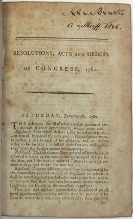 RESOLUTIONS, ACTS AND ORDERS OF CONGRESS, FOR THE YEAR 1780. VOLUME VI. PUBLISHED BY ORDER OF CONGRESS.