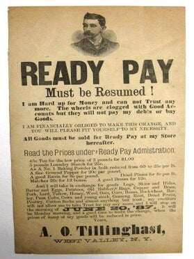 READY PAY MUST BE RESUMED! I AM HARD UP FOR MONEY AND CAN NOT TRUST ANY MORE. THE WHEELS ARE CLOGGED WITH GOOD ACCOUNTS BUT THEY WILL NOT PAY MY DEBTS OR BUY GOODS...