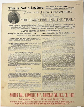 Item #29536 CAPTAIN JACK CRAWFORD, "THE POET SCOUT," IN HIS WONDERFUL ENTERTAINMENTS, "THE CAMP...