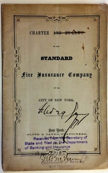 Item #30233 CHARTER AND BY-LAWS OF THE STANDARD FIRE INSURANCE COMPANY OF THE CITY OF NEW YORK. Standard Fire Insurance Company.