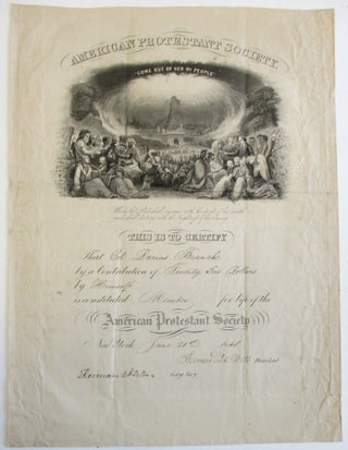 Item #31210 DOCUMENT SIGNED, BY THOMAS DE WITT, PRESIDENT OF THE AMERICAN PROTESTANT SOCIETY, AND...