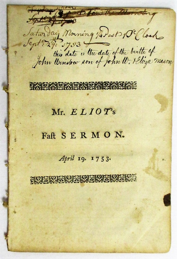 Item #31533 AN EVIL AND ADULTEROUS GENERATION. A SERMON PREACHED ON THE PUBLICK FAST, APRIL 19, 1753. Andrew Eliot.
