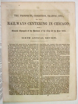 SIXTH ANNUAL REVIEW OF THE COMMERCE, MANUFACTURES, AND THE PUBLIC AND PRIVATE IMPROVEMENTS OF CHICAGO, FOR THE YEAR 1857: WITH A FULL STATEMENT OF HER SYSTEM OF RAILROADS, AND A GENERAL SYNOPSIS OF THE BUSINESS OF THE CITY. COMPILED FROM SEVERAL ARTICLES PUBLISHED IN THE CHICAGO DAILY PRESS.