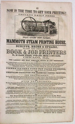SIXTH ANNUAL REVIEW OF THE COMMERCE, MANUFACTURES, AND THE PUBLIC AND PRIVATE IMPROVEMENTS OF CHICAGO, FOR THE YEAR 1857: WITH A FULL STATEMENT OF HER SYSTEM OF RAILROADS, AND A GENERAL SYNOPSIS OF THE BUSINESS OF THE CITY. COMPILED FROM SEVERAL ARTICLES PUBLISHED IN THE CHICAGO DAILY PRESS.