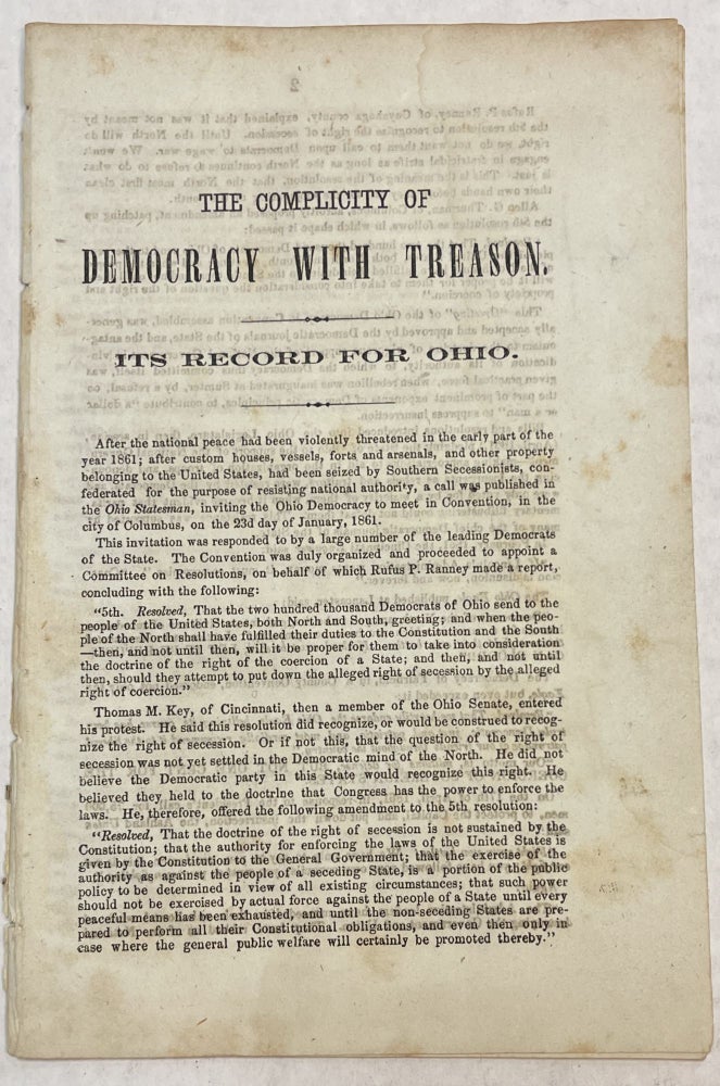 Item #32096 THE COMPLICITY OF DEMOCRACY WITH TREASON. ITS RECORD FOR OHIO. Ohio.