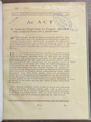 Item #32126 AN ACT TO INVEST THE UNITED STATES IN CONGRESS ASSEMBLED, WITH ADDITIONAL POWERS FOR...
