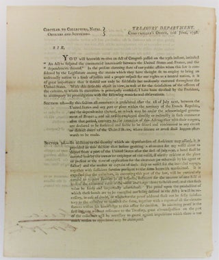Item #32299 CIRCULAR TO COLLECTORS, NAVAL OFFICERS AND SURVEYORS. TREASURY DEPARTMENT,...