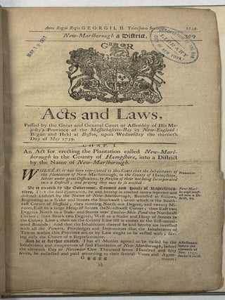 NINE SEPARATE IMPRINTS, BOUND TOGETHER: ACTS PASSED BY THE GREAT AND GENERAL COURT OR ASSEMBLY OF HIS MAJESTY'S PROVINCE OF THE MASSACHUSETTS - BAY IN NEW ENGLAND. 1758-1761.