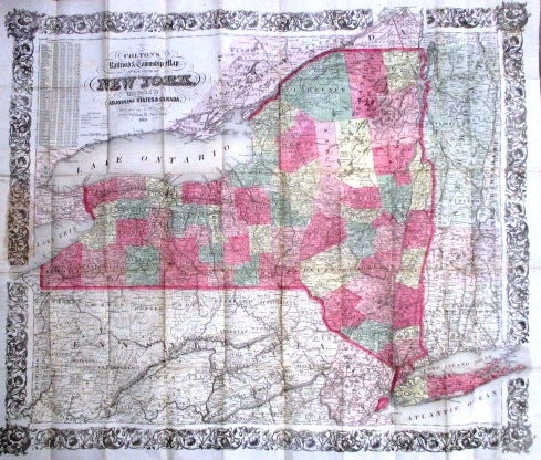 Item #32418 COLTON'S RAILROAD & TOWNSHIP MAP OF THE STATE OF NEW YORK, WITH PARTS OF THE ADJOINING STATES & CANADA. J. H. Colton.
