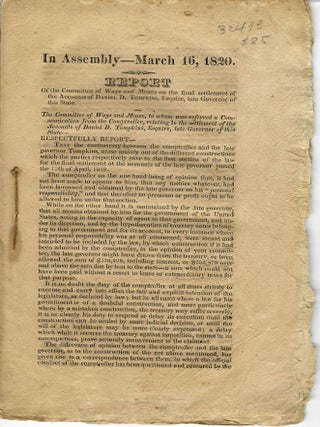 Item #32433 IN ASSEMBLY- MARCH 16, 1820. REPORT OF THE COMMITTEE OF WAYS AND MEANS ON THE FINAL...