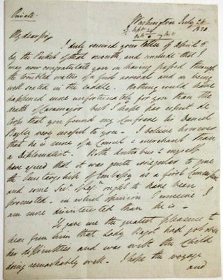 Item #32451 AUTOGRAPH LETTER SIGNED, FROM WASHINGTON, D.C., 28 JULY 28 1820, MARKED "PRIVATE", TO...