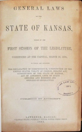 A GROUP OF EARLY KANSAS TERRITORIAL LAWS, 1856-1860.