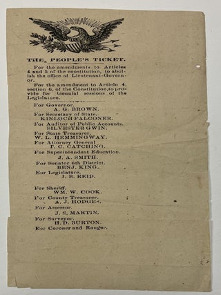 Item #32913 THE PEOPLE'S TICKET... FOR GOVERNOR. A.G. BROWN/ FOR SECRETARY OF STATE. KINLOCH...