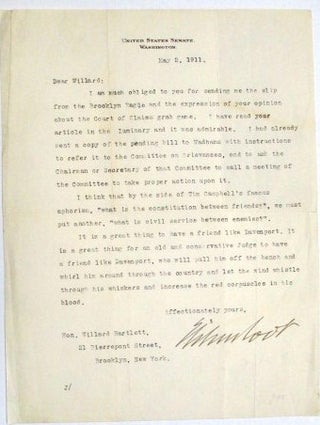 Item #32968 TYPED LETTER SIGNED, 2 MAY 1911, TO WILLARD BARTLETT OF BROOKLYN, ON STATIONERY OF...
