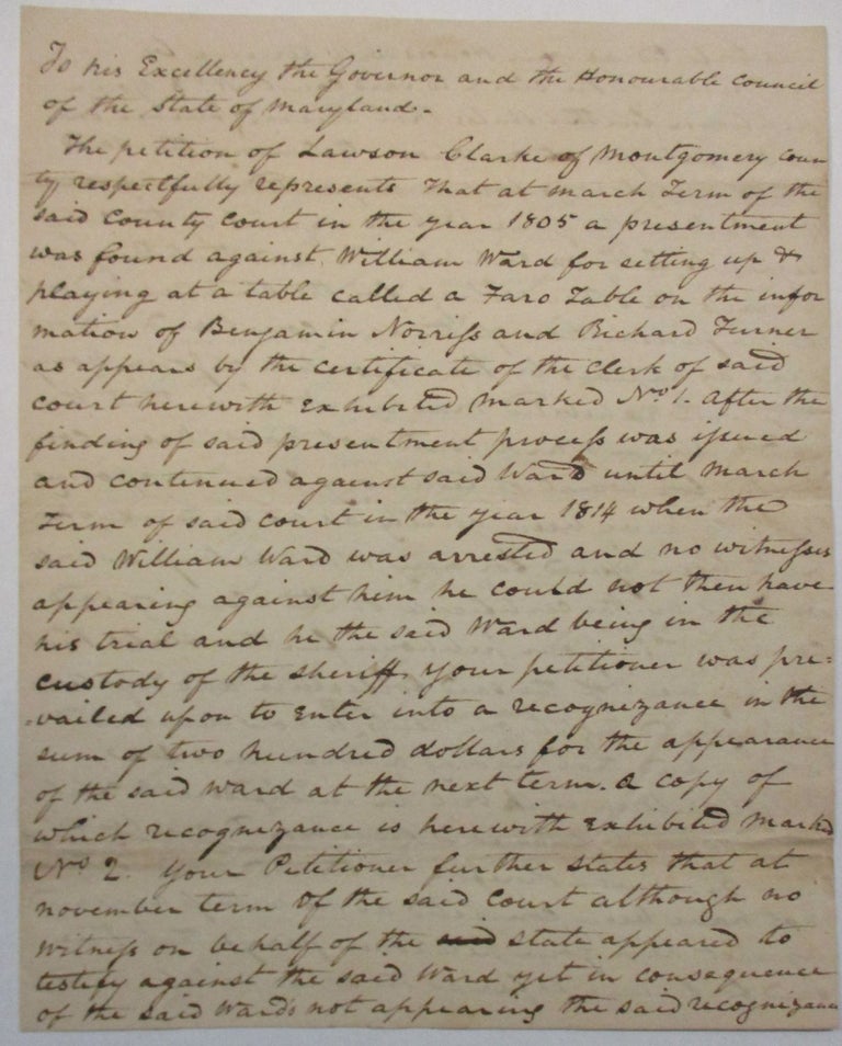 Item #33019 AUTOGRAPH DOCUMENT SIGNED, 7 MAY 1815, AS CHIEF JUSTICE OF THE MARYLAND COURT OF APPEALS. Jeremiah Chase.