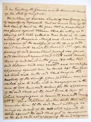 Item #33019 AUTOGRAPH DOCUMENT SIGNED, 7 MAY 1815, AS CHIEF JUSTICE OF THE MARYLAND COURT OF...