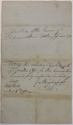 Item #33226 DEBENTURE OF THE HOUSE OF REPRESENTATIVES OCTOBER SESSION 1791. N2229 THIS DEBENTURE...