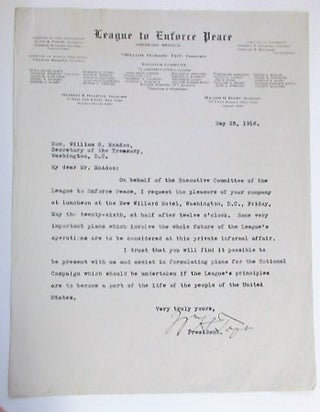 Item #33508 TYPED LETTER SIGNED FROM NEW YORK, AS PRESIDENT OF THE LEAGUE TO ENFORCE PEACE, TO...