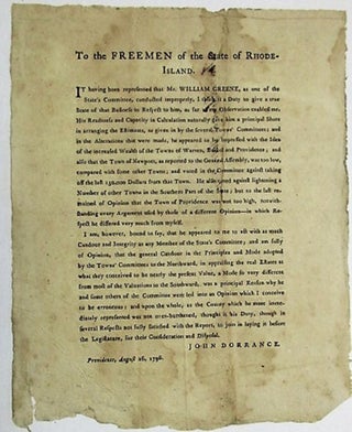 Item #33603 TO THE FREEMEN OF THE STATE OF RHODE-ISLAND. IT HAVING BEEN REPRESENTED THAT MR....