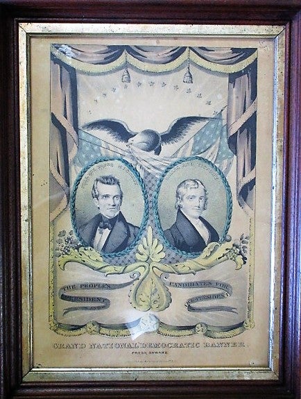 Item #33930 THE PEOPLE'S CANDIDATES FOR PRESIDENT AND VICE PRESIDENT. GRAND NATIONAL DEMOCRATIC BANNER. PRESS ONWARD. Nathaniel Currier, James K. Polk.