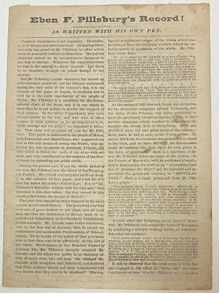 Item #34393 EBEN F. PILLSBURY'S RECORD! AS WRITTEN WITH HIS OWN PEN. Maine
