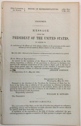 Item #34585 FREEDMEN. MESSAGE FROM THE PRESIDENT OF THE UNITED STATES, IN ANSWER TO A RESOLUTION...