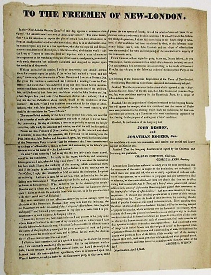 Item #34697 TO THE FREEMEN OF NEW-LONDON. George C. Wilson.