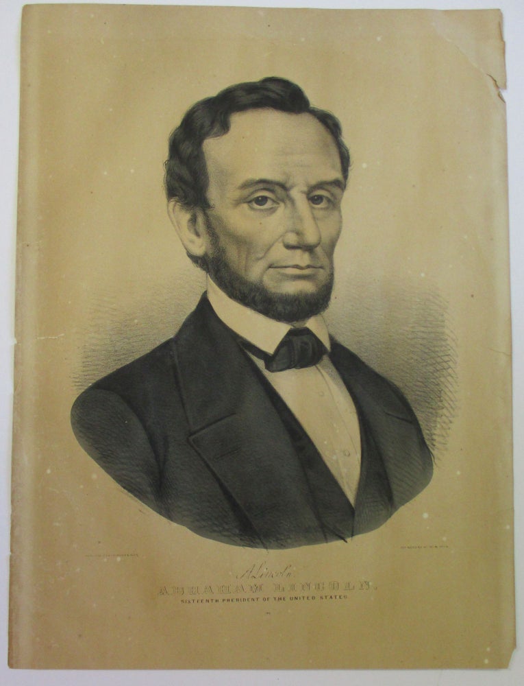 Item #34970 LITHOGRAPH ENGRAVED BUST PORTRAIT OF ABRAHAM LINCOLN WITH BEARD, FACING RIGHT, LOOKING FRONT. BLACK AND WHITE PRINT. FACSIMILE SIGNATURE ABOVE FULL NAME: "A. LINCOLN./ ABRAHAM LINCOLN, SIXTEENTH PRESIDENT OF THE UNITED STATES." Abraham Lincoln.