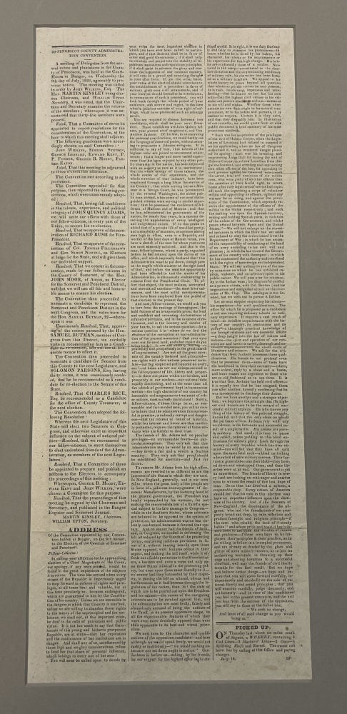 Item #35196 PENOBSCOT COUNTY ADMINISTRATION CONVENTION. Election of 1828.