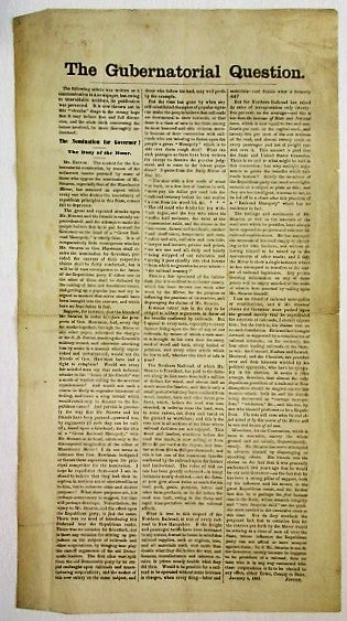 Item #35358 THE GUBERNATORIAL QUESTION. THE FOLLOWING ARTICLE WAS WRITTEN AS A COMMUNICATION TO A NEWSPAPER, BUT OWING TO UNAVOIDABLE ACCIDENT, ITS PUBLICATION WAS PREVENTED. New Hampshire.